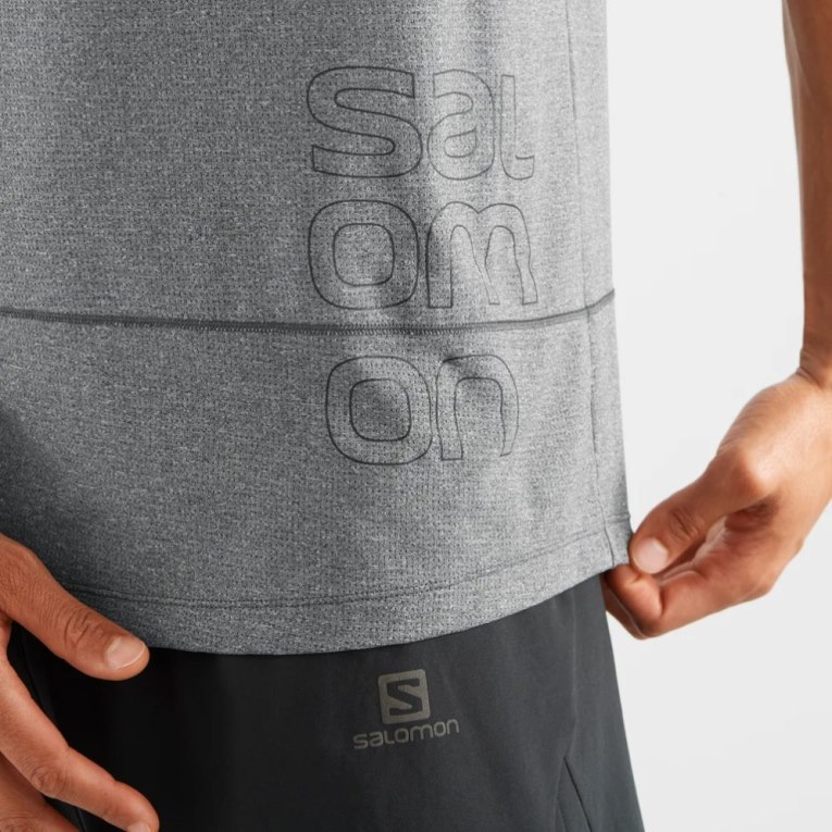 Dark Grey Salomon Cross Run Graphic Men's Tanks | PH 48053C